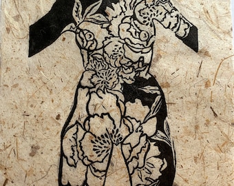 Peony Pattern Figure, Handprinted