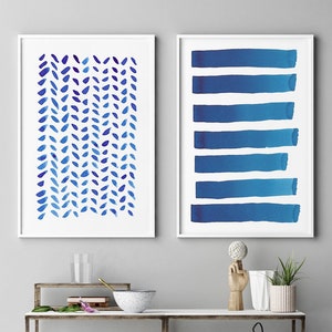 Blue Abstract Wall Art, Large Modern Wall Art, Abstract Art, Set of 2 Wall Art, Extra Large Wall Art, Large Abstract Art,Navy Blue Wall Art