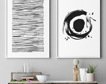 Abstract Art, Large Abstract Art, Abstract Black White, Enso, Abstract Painting, Set Of 2 Prints, Large Wall Art, Minimalist Art, Fine Art