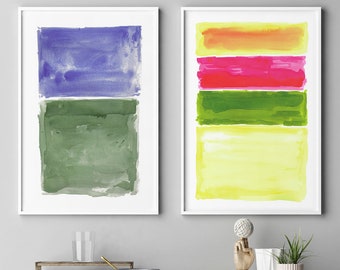 Large Abstract Wall Art, Abstract Painting, Abstract Set of 2, Large Wall Art, Blue Green Abstract Art, Abstract Art, Modern Art, Yellow Art