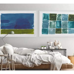 Abstract Art, Blue Abstract Art, Large Abstract Art, Abstract Landscape, Large Wall Art, Set Of 2 Wall Art,  Blue Green Painting