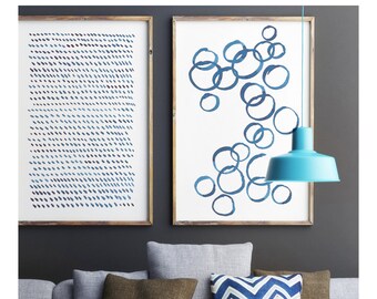 Juego de impresiones artísticas abstractas en azul marino, decoración de pared minimalista moderna (61 x 91 cm)