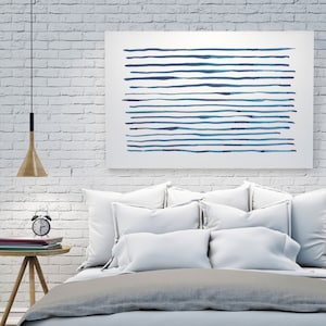 Large Art, Minimalist Print, Indigo Art, Navy Blue Painting, Abstract Art, Abstract Watercolor, Horizontal Art, Abstract Blue