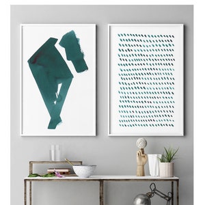 Smaragdgrün Abstrakte Wandkunst Geometrisch Abstrakte Wandkunst, Set von zwei Fine Art Prints, große abstrakte Kunst, Minimalistische Wandkunst Großdruck