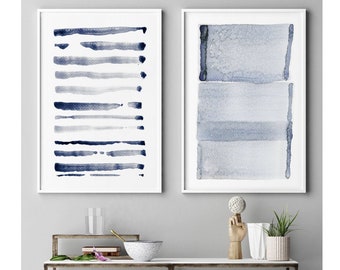 Navy Blue Gray Wall Art Prints, Abstract Art Set of 2 Large Wall Art, Abstract Art, Oversized Painting Indigo Abstract 24x36 Wall Art