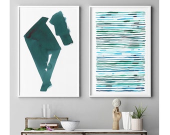 Emerald Green Minimalism Abstract Painting Simple Modern Art Green Geometric Abstract Wall Art Set of Two Fine Art Prints Large Abstract Art