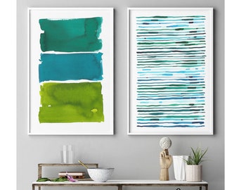 Set of 2 Prints, Green Wall Art, Set of Two Prints, Abstract Art, Abstract Print Modern Art, Large Wall Art, Green Abstract Painting Giclée