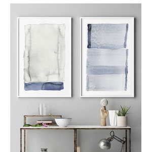 Bedroom Art Large Abstract Art Set of 2, Large Wall Art, Abstract Art, Navy Blue Gray Wall Art Prints, Oversized Painting, Fine Modern Art