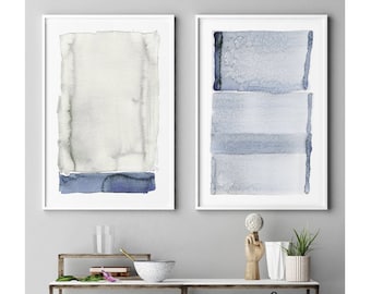 Bedroom Art Large Abstract Art Set of 2, Large Wall Art, Abstract Art, Navy Blue Gray Wall Art Prints, Oversized Painting, Fine Modern Art