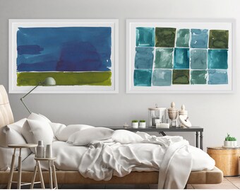 Abstract Art, Blue Abstract Art, Large Abstract Art, Abstract Landscape, Large Wall Art, Set Of 2 Wall Art,  Blue Green Painting