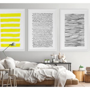 Abstract Painting Print, Yellow Painting, Large Print, Painting Set, Abstract Print, Abstract Drawing, Black White Art, Minimalist Print,Set