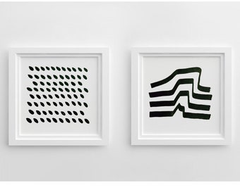 Original Painting Minimalist Abstract Set of 2 Japanese Ink Japandi Living Room Geometric Abstract Wall Art Black and White Diptych Wall Art