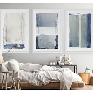 Large Abstract Watercolor Art Prints, Set of 3, 24x36