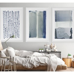 Abstract Art, Extra Large Wall Art, Large Abstract Art, Grey Navy Blue Wall Art, Set of 3 Abstract, Abstract Wall Art, Modern Art, Fine Art