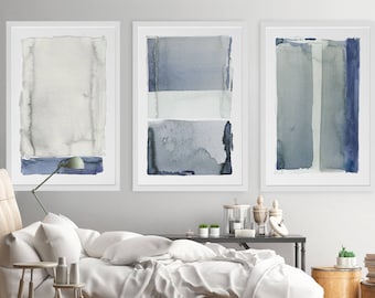 Large Abstract Watercolor Art Prints, Set of 3, 24x36
