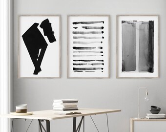 Wohnzimmer Wandkunst, 3er Set Schwarz Weiß Kunst Malerei Drucke, Moderne Abstrakte Home Office Minimalist Galerie Wandkunst, Grau Abstrakte Kunst