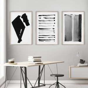 Living Room Wall Art, Set of 3 Black White Art Painting Prints, Modern Abstract Home Office Minimalist Gallery Wall Art, Gray Abstract Art