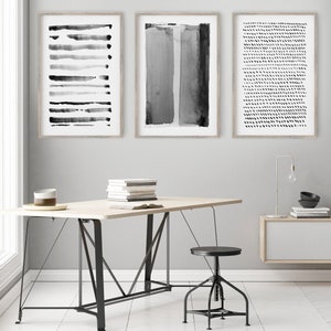 Extra Large Wall Art Set of 3 Black and White Abstract Art, Minimalist Abstract Painting Abstract Art Gray Abstract Art Set of 3 Paintings