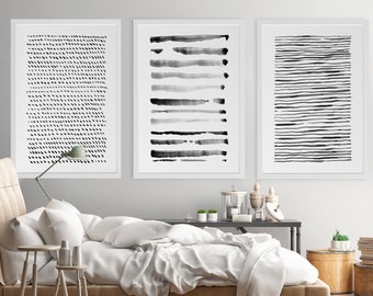 Large Abstract Art Minimalist Abstract, Black White Gray Abstract Wall Art, Abstract Art Set of 3, Large Wall Art Set of 3 Prints