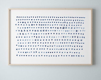 Minimalist Large Wall Art, Navy Blue Heart Print, Indigo Love Art, Nursery Decor, Gift Idea