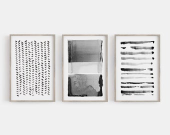 Abstraktes Gemälde Set, 3er-Set, Schwarz-Weiß-Wandkunst, große Wandkunst, graues abstraktes Kunstset, minimalistische Kunst