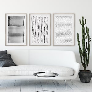 Neutral Minimal Art, Above Couch Wall Art Set of 3 Art Prints, Office Wall Art Gray Wall Art, Abstract Painting Extra Large Abstract Artwork image 1