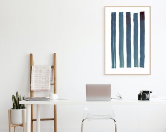 Indigo Elegance, Contemporary Large Format Minimalist Abstract Art Print, Navy Blue and White Watercolor