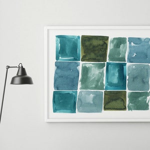 Large Abstract Painting, Large Abstract Print, Fine Art, Abstract Art, Abstract Watercolor, Horizontal Art, Abstract Painting,Blue Green Art image 2