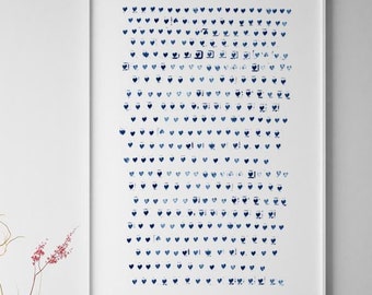 Heart Wall Art Minimalist Print, Blue Art Print, Large Wall Art, Navy Blue Art Print, Indigo Art, Minimalist Art, Nursery Print, Heart Print