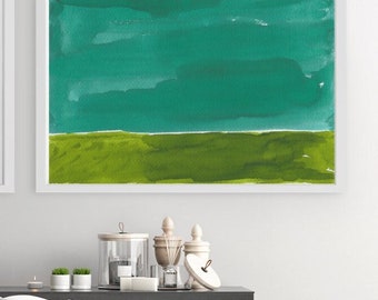 Abstract Landscape Painting, Green Abstract Watercolor, Large Abstract Art, Minimalist Abstract Art Abstract Watercolor Horizontal Art Print