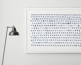 Minimalistische print, kunst aan de grote muur, hartkunst, marineblauwe kunstprint, indigo kunst, kunst aan de muur kinderkamer, minimalistische kunst, kinderkamerprint, hartprint