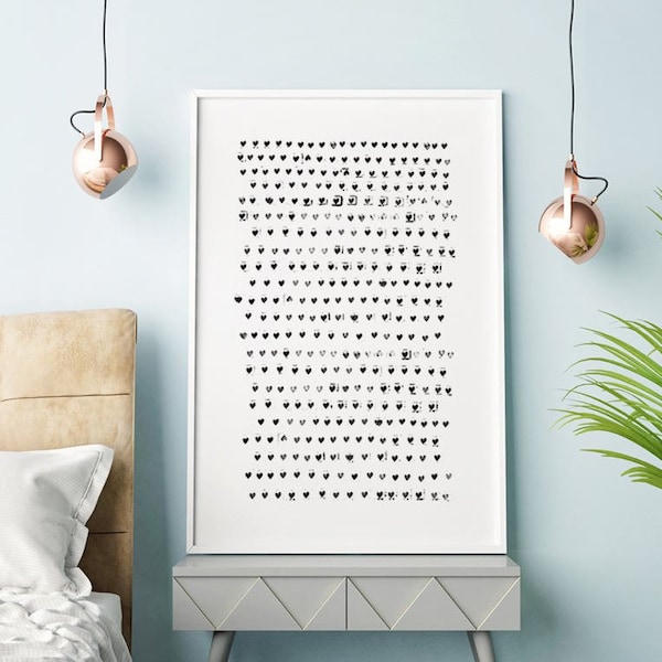 Herz Wandkunst, Herz Druck, Herz Kunst, Kinderzimmer Kunstdruck, Kinderzimmer Illustration, Große Wandkunst, minimalistische Kunst, Herz Muster, Skandinavisch