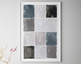 Japandi Watercolor Print, Minimalist Abstract Geometric Art (24x36 inch)