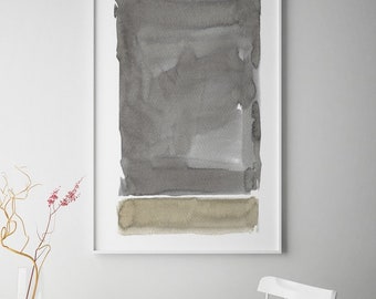 Large Format Artwork in Neutral Colors, Abstract Watercolor Print, Grey and Beige Abstract Art, Contemporary Watercolor Decor Minimalist Art