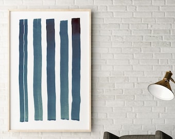 Minimalistische kunst, blauwe abstracte schilderkunst, kunst aan de grote muur, aquarel, marineblauwe kunstdruk, moderne kunst aan de muur, Indigo abstracte print