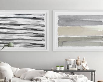 Large Wall Art, Contemporary Wall Art, Horizontal Wall Art, Abstract Art, Set of 2, Oversized Painting, Fine Art, Gray Abstract Painting