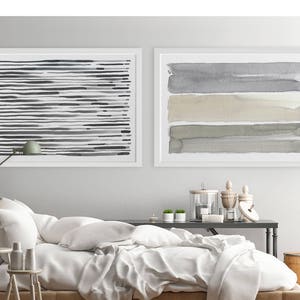 Large Wall Art, Contemporary Wall Art, Horizontal Wall Art, Abstract Art, Set of 2, Oversized Painting, Fine Art, Gray Abstract Painting image 1