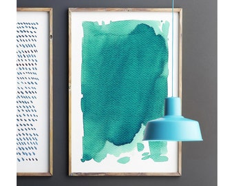 Impresión artística de acuarela abstracta verde, decoración de pared grande