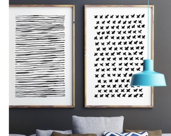 Abstract Art Set, Abstract Art Print, Stripe Painting, Large Abstract Art, Lines Art, Black and White Painting, Abstract Wall Art, Giclee