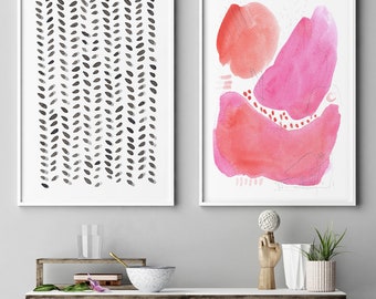 Large Abstract Art, Set of 2 Prints, Pink Painting, Abstract Art Set,Abstract Art, Contemporary Wall Art, Abstract Painting, Modern Wall Art