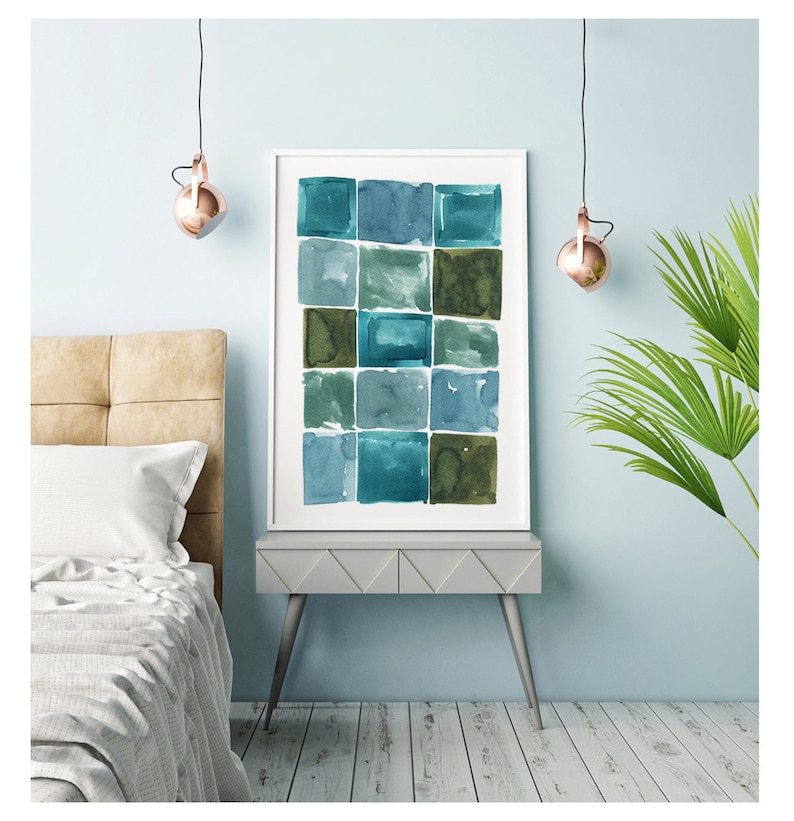 Large Abstract Painting, Large Abstract Print, Fine Art, Abstract Art, Abstract Watercolor, Horizontal Art, Abstract Painting,Blue Green Art image 1