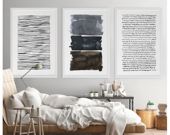 Abstract Watercolor Modern Minimalist Large Abstract Art Painting Set Triptych Wall Art Gray Extra Large Artwork Giclee Print