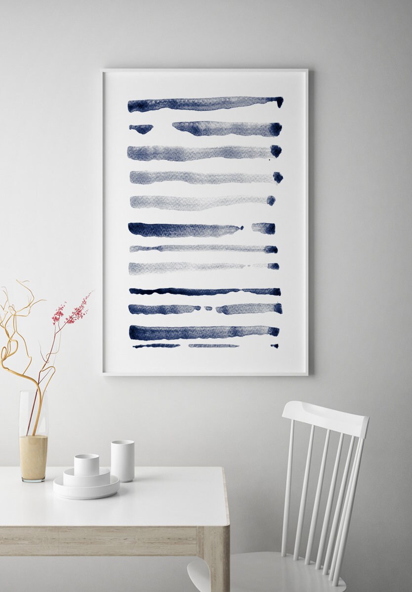 Navy Blue Gray Wall Art Prints Abstract Art Set of 2 Large Etsy