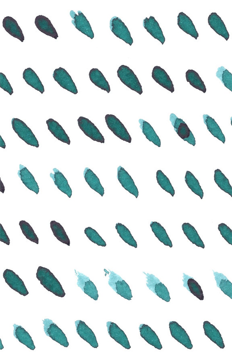 May include: A repeating pattern of teal-colored brushstrokes on a white background. The strokes are teardrop-shaped, with some showing a gradient from dark teal to a lighter, more aqua hue. The design is simple and abstract.