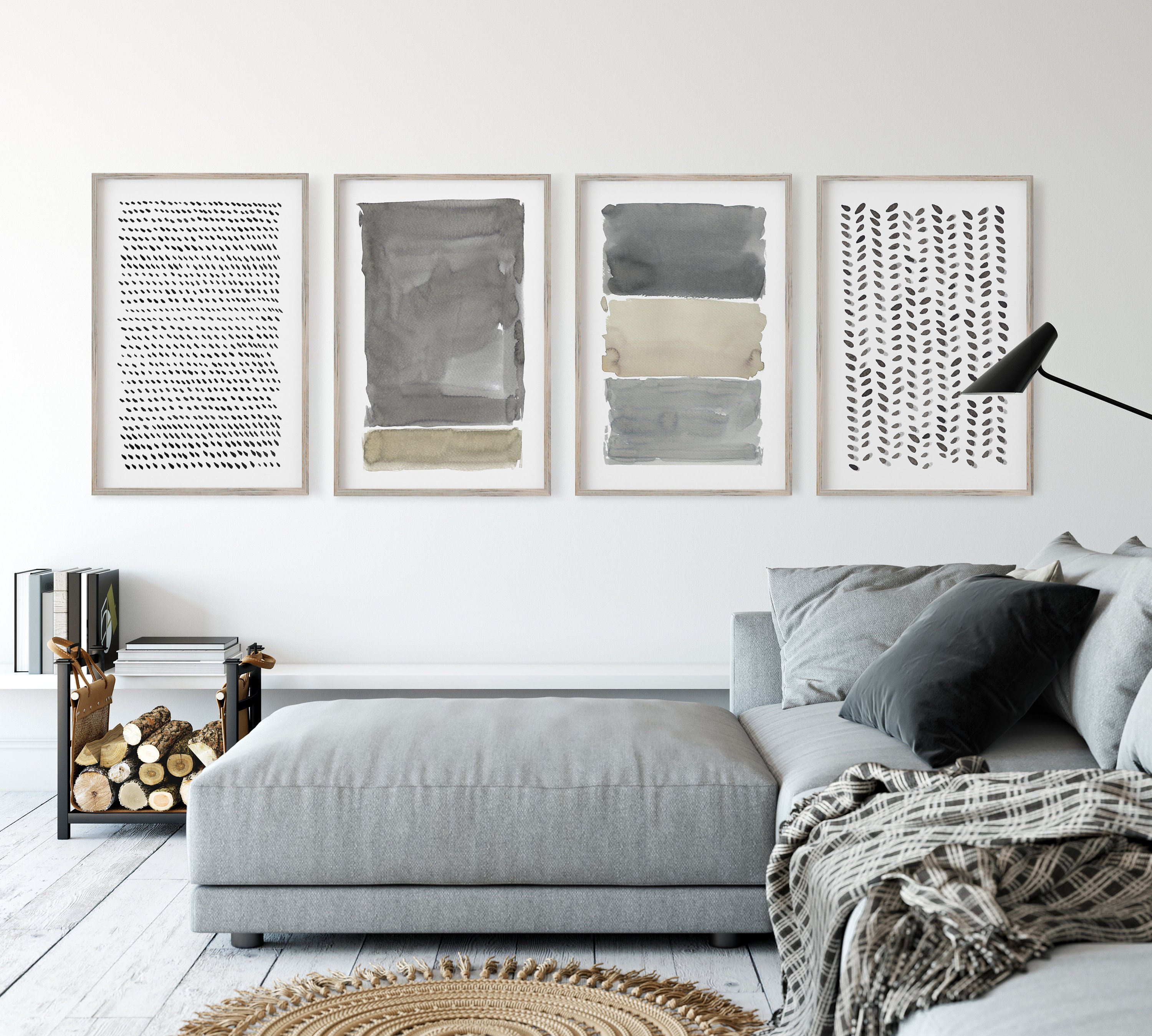 Large Wall Art Set of 4 Paintings Gray Abstract Art Large Etsy