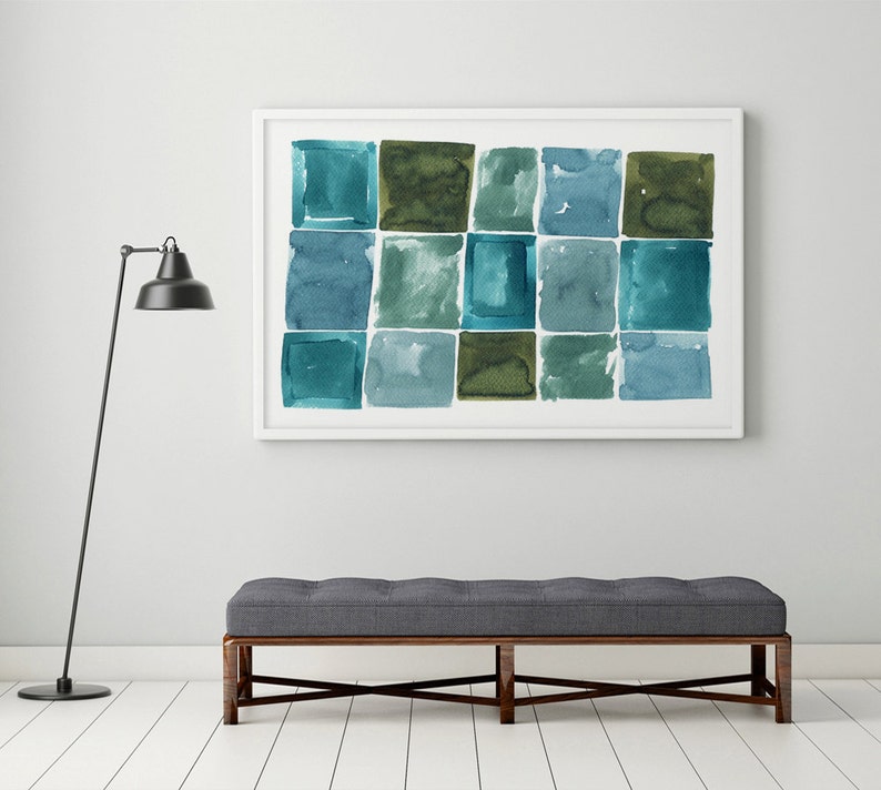 Large Abstract Painting, Large Abstract Print, Fine Art, Abstract Art, Abstract Watercolor, Horizontal Art, Abstract Painting,Blue Green Art image 2