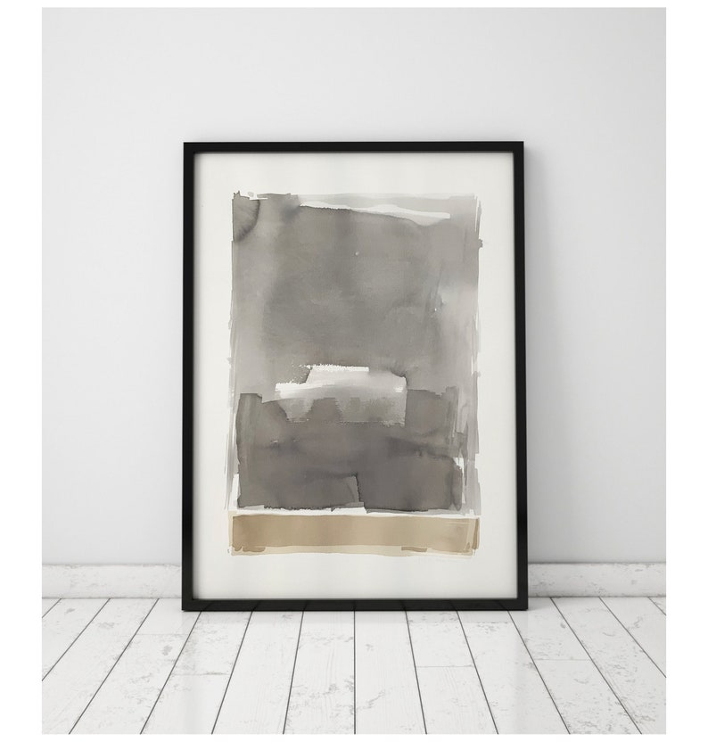 Original Watercolor Painting, Abstract Painting, Fine Art, Kunst, Pintura, Minimalist, Geometric Art, Stripes, Beige, Gray, White, Abstract image 1