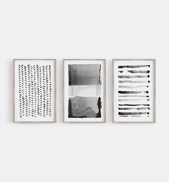 Contemporary Abstract Painting Set, Abstract Art Set of 3, Black and White Wall Art, Large Wall Art, Gray Abstract Art Set, Minimalist Art