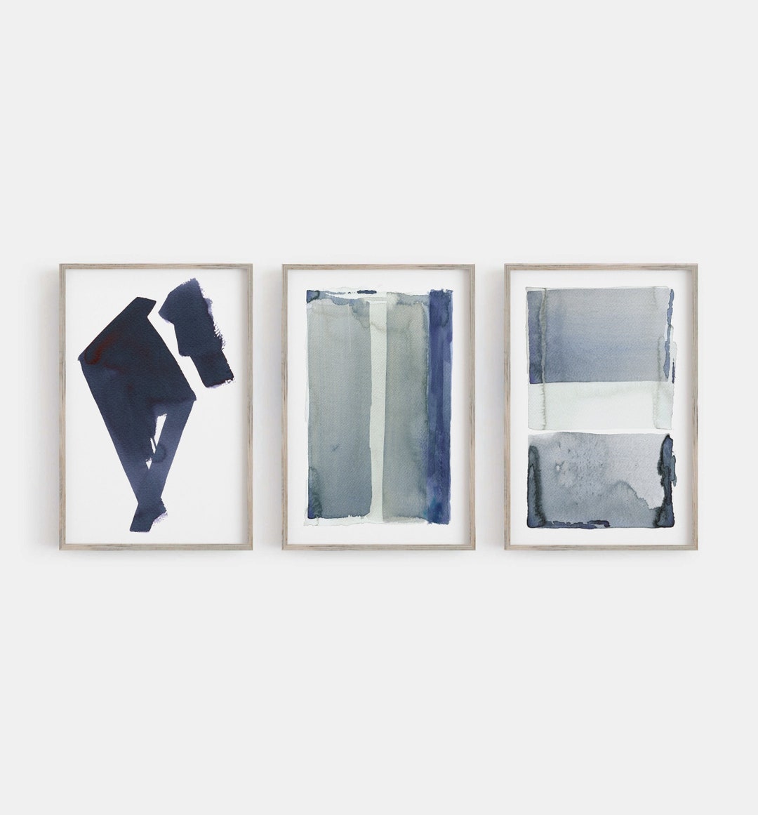 Navy Blue Abstract Art, Living Room Wall Art, Set of 3 Abstract Prints ...