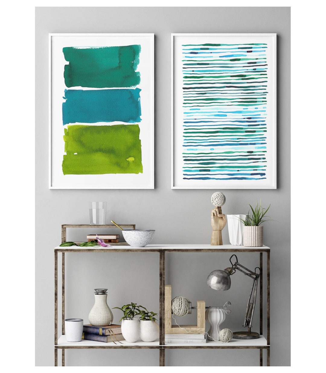 Set of 2 Prints, Green Wall Art, Set of Two Prints, Abstract Art ...